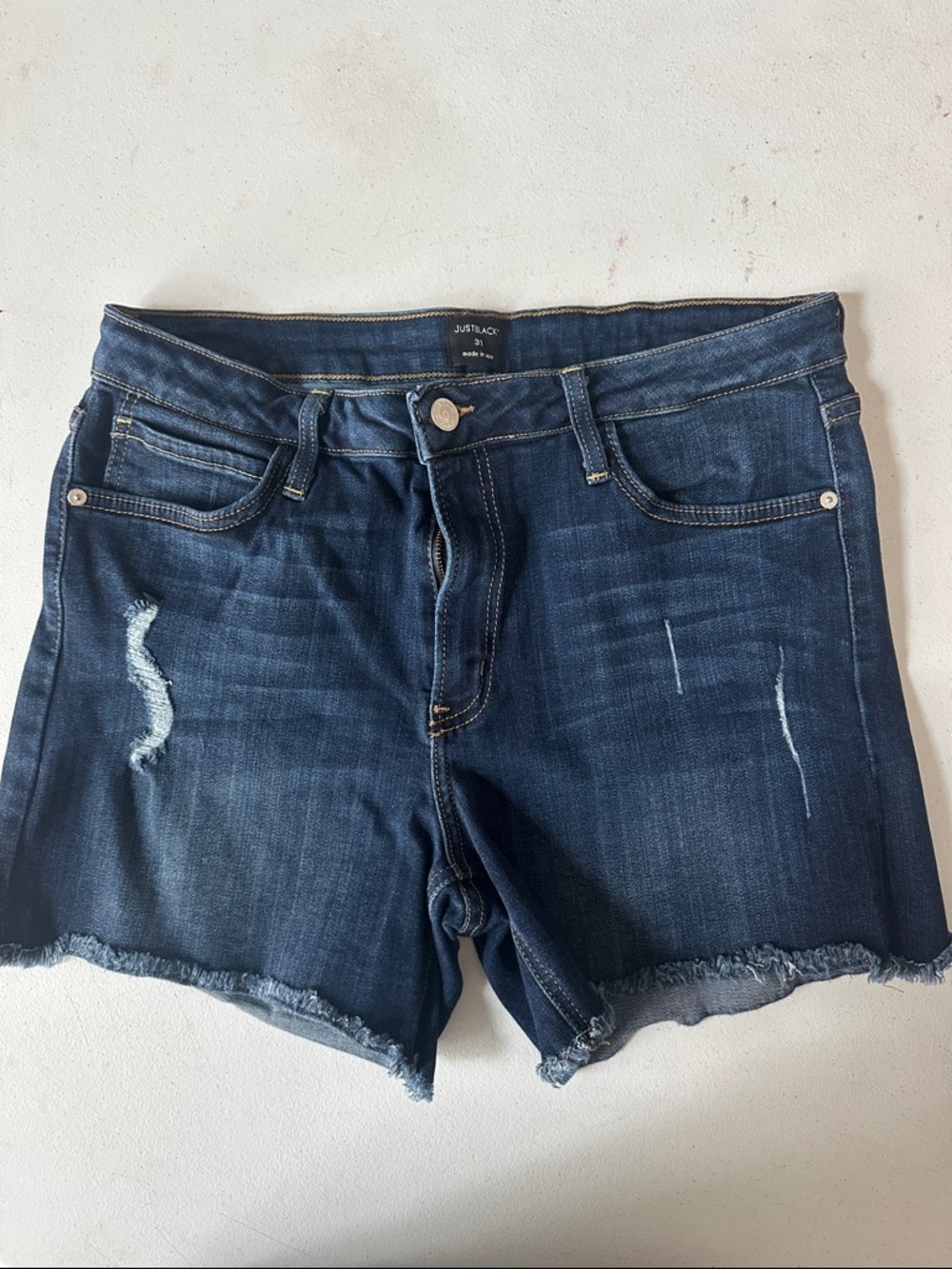 Just Black Dark Blue Frayed Hem Denim Shorts